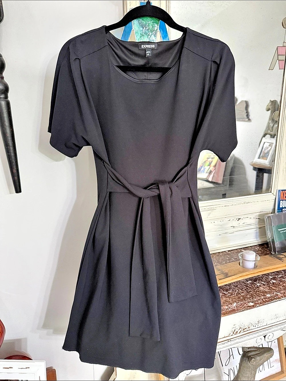 Express Short Sleeve Tie Waist Black Size P Like New